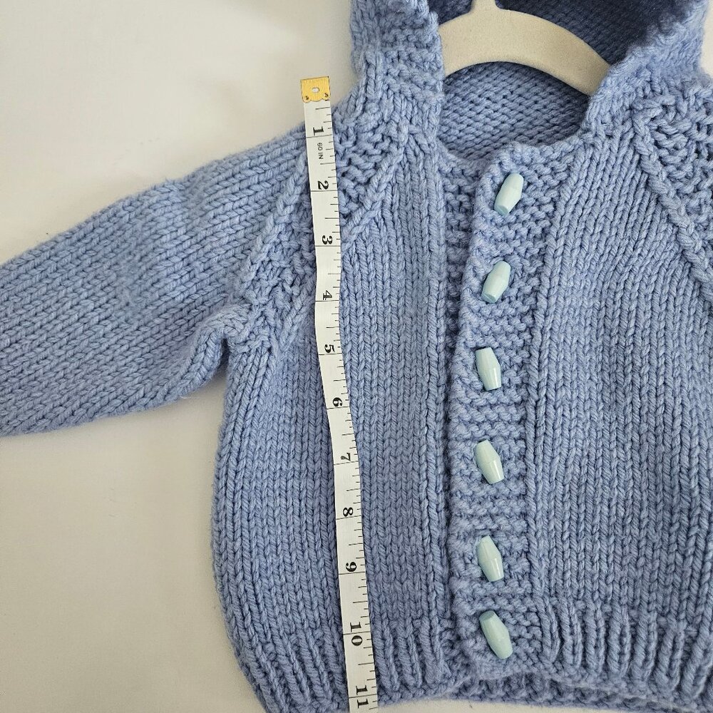 Handmade Knit Baby Hooded Sweater Cardigan Blue - Picture 10 of 12